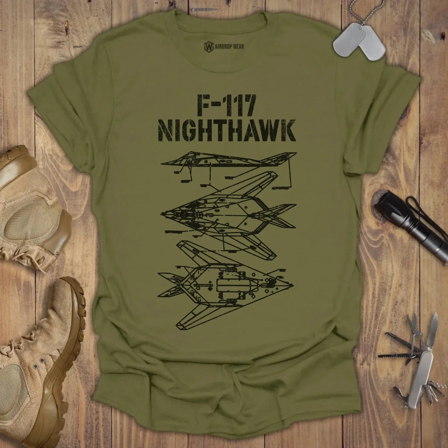 F-117 Blueprint T-shirt Military Green