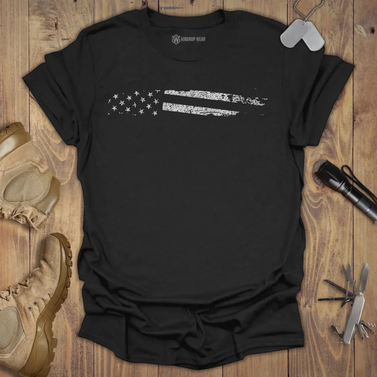 US Flag Monochromatic T-shirt Black