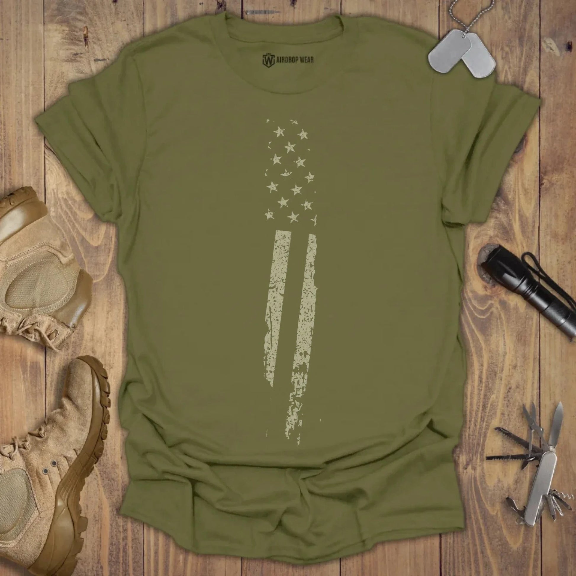 US Flag Monochromatic T-shirt Military Green