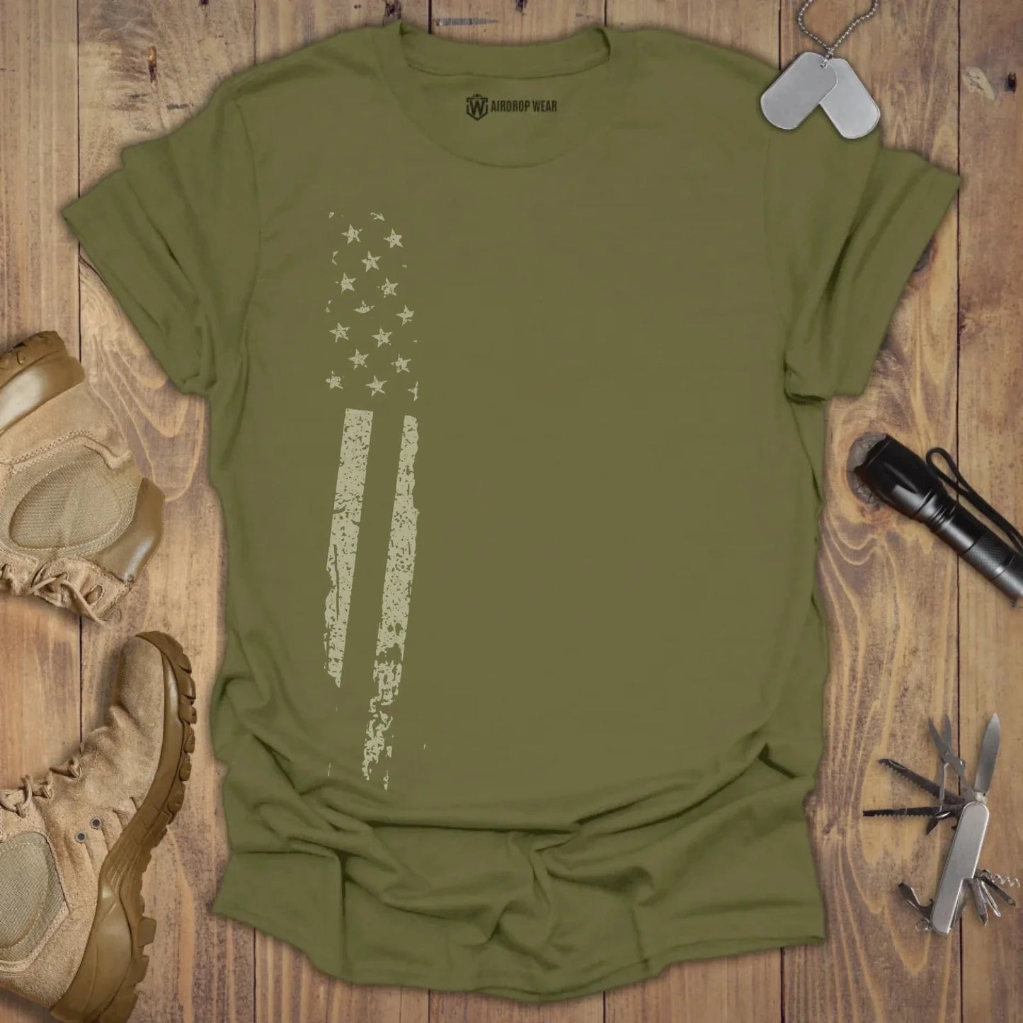 US Flag Monochromatic T-shirt Military Green