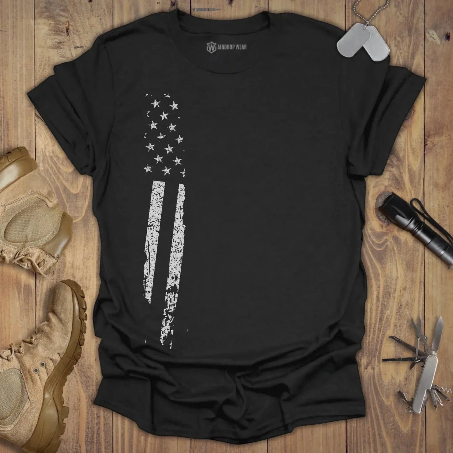 US Flag Monochromatic T-shirt Black