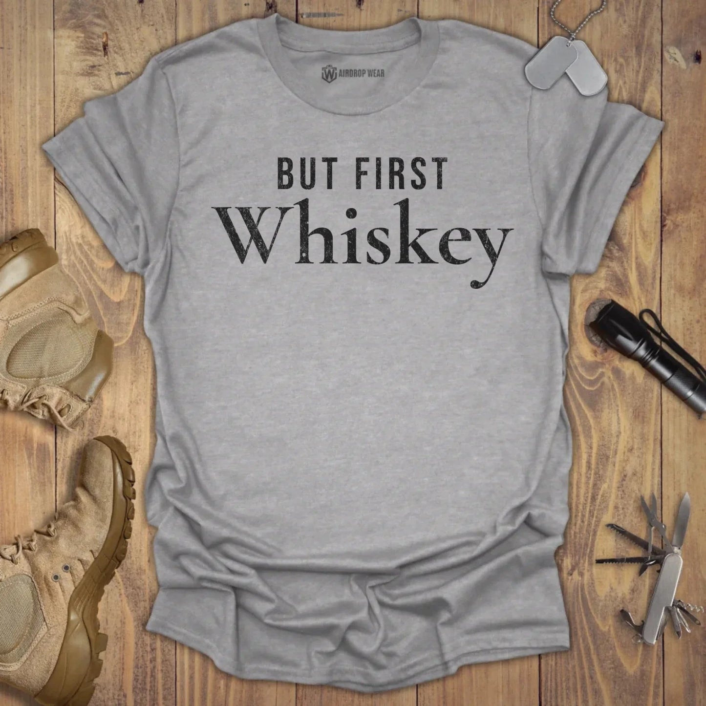 But First Whiskey T-shirt Sport Grey