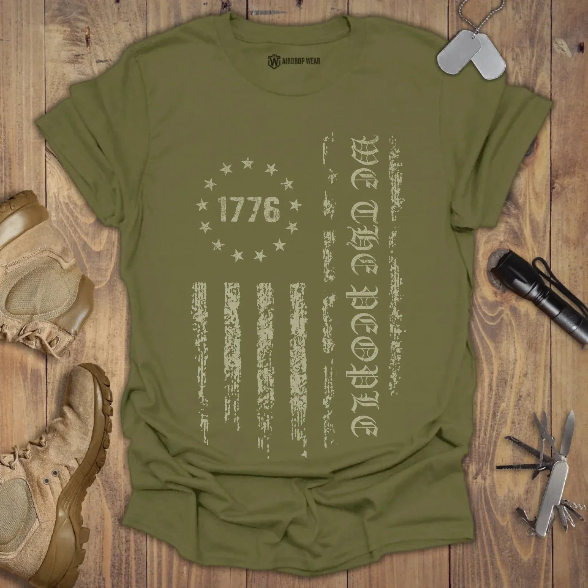 We The People Flag T-shirt Military Green