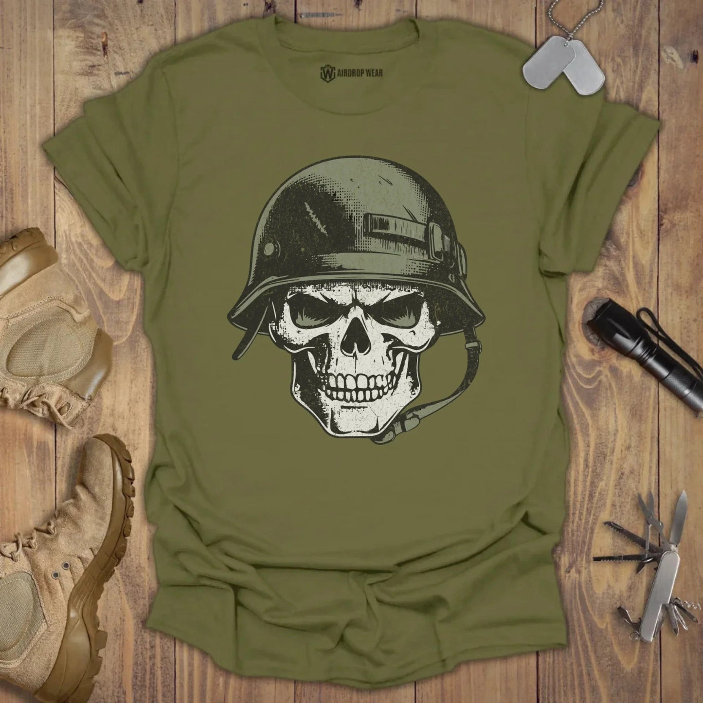 Skull Helmet T-shirt Military Green