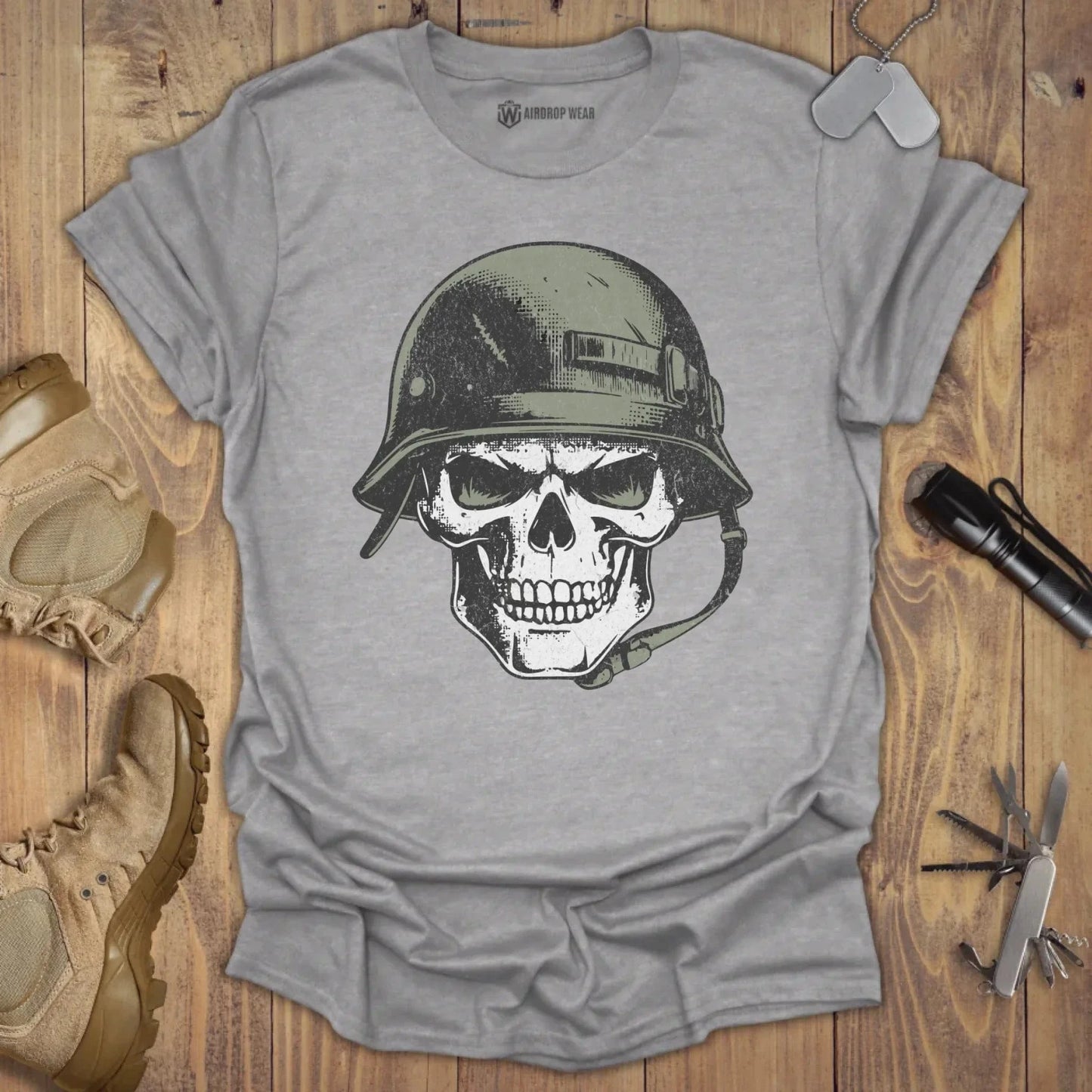 Skull Helmet T-shirt Sport Grey