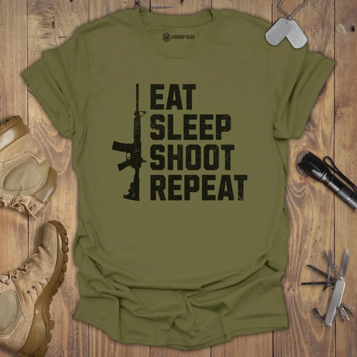 Eat Sleep Shoot T-shirt Military Green