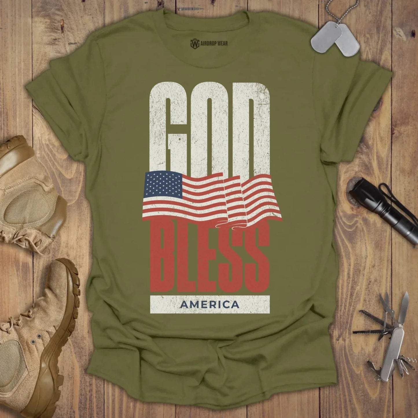 God Bless America T-shirt Military Green