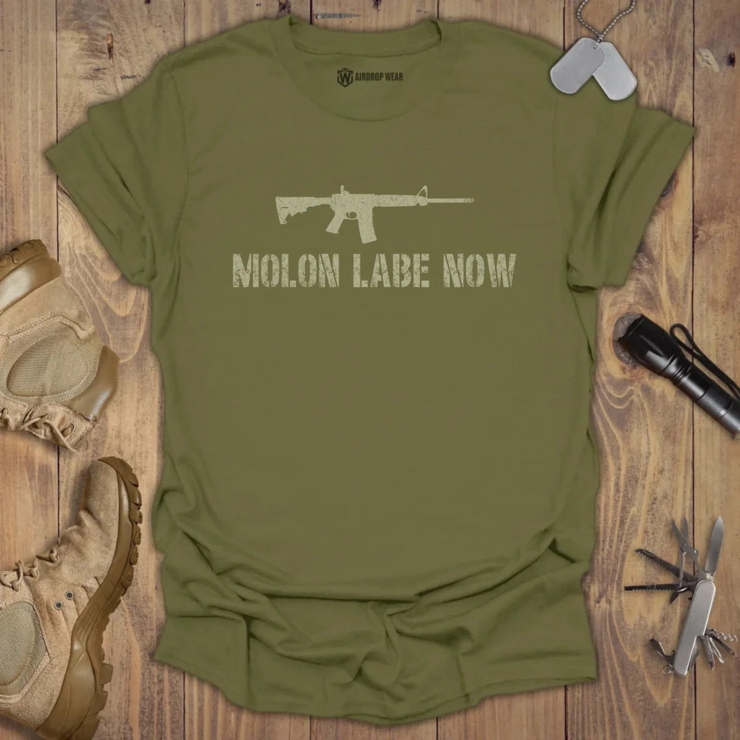 AR-15 Molon Labe T-shirt Military Green