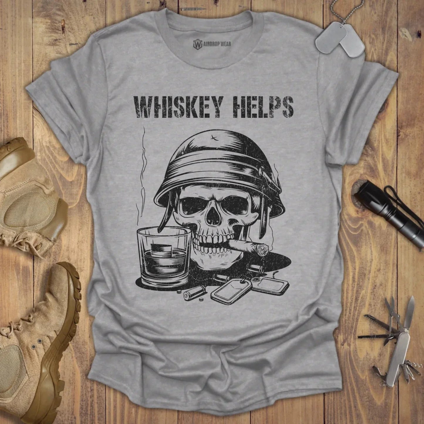 Whiskey Helps T-shirt Sport Grey
