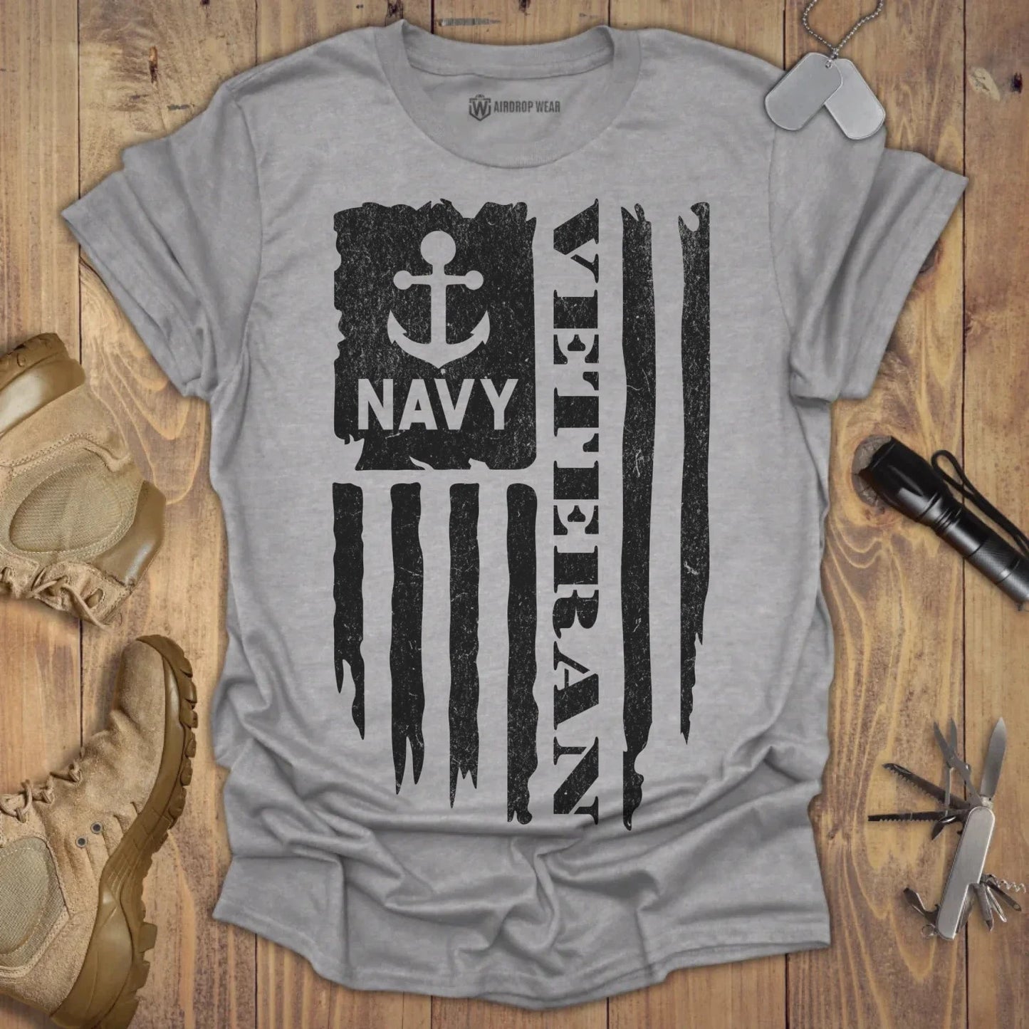 Navy Veteran T-shirt Sport Grey