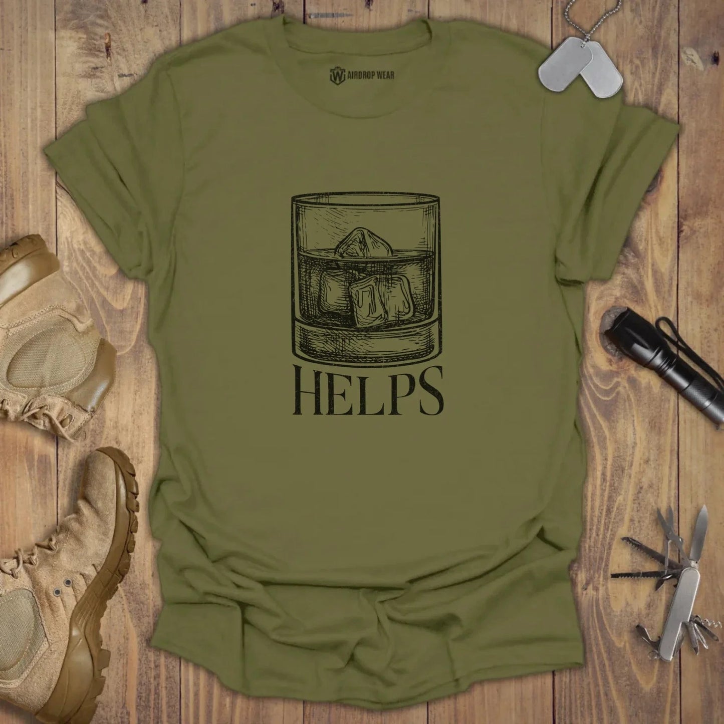 Whiskey Helps T-shirt Military Green