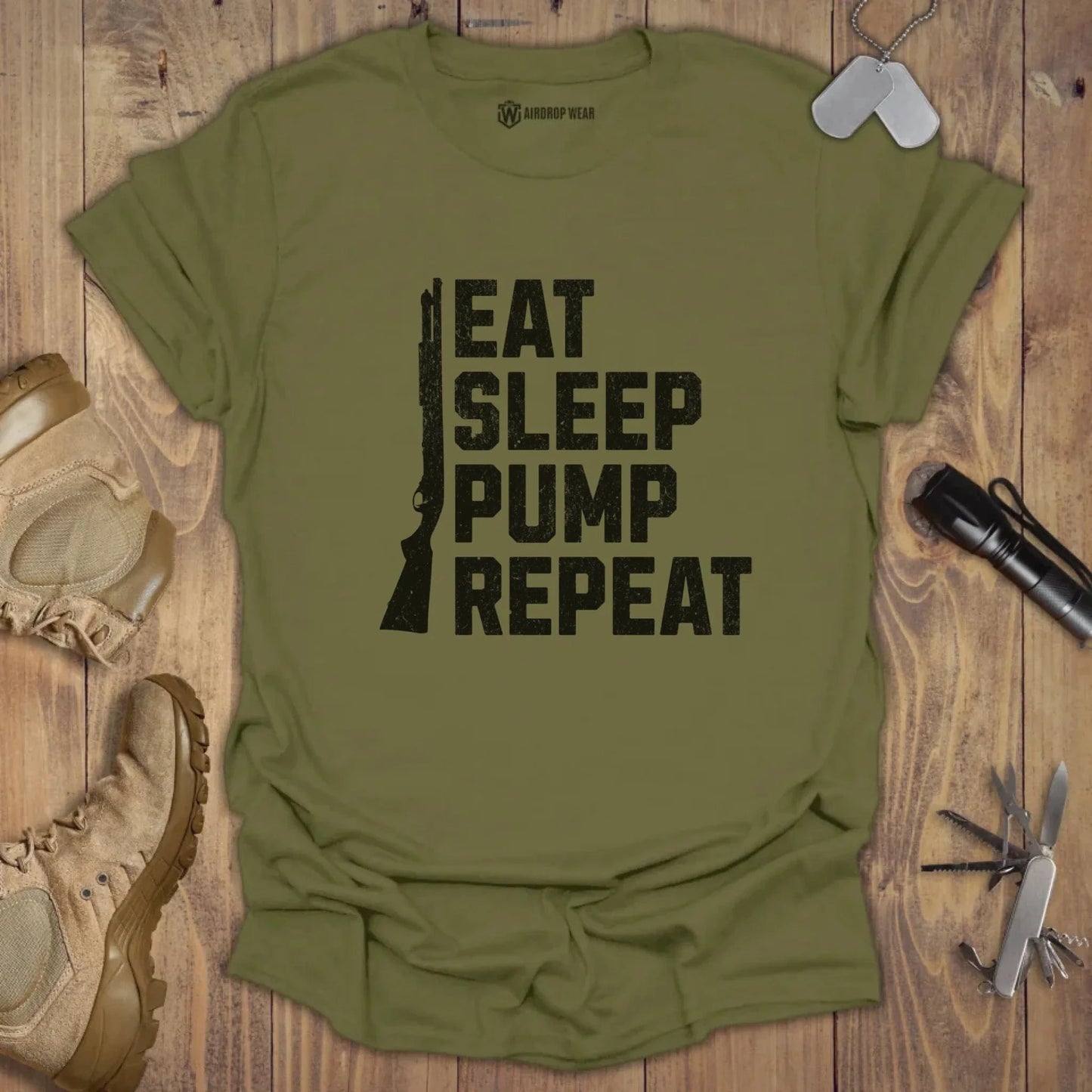 Eat Sleep Pump T-shirt Military Green