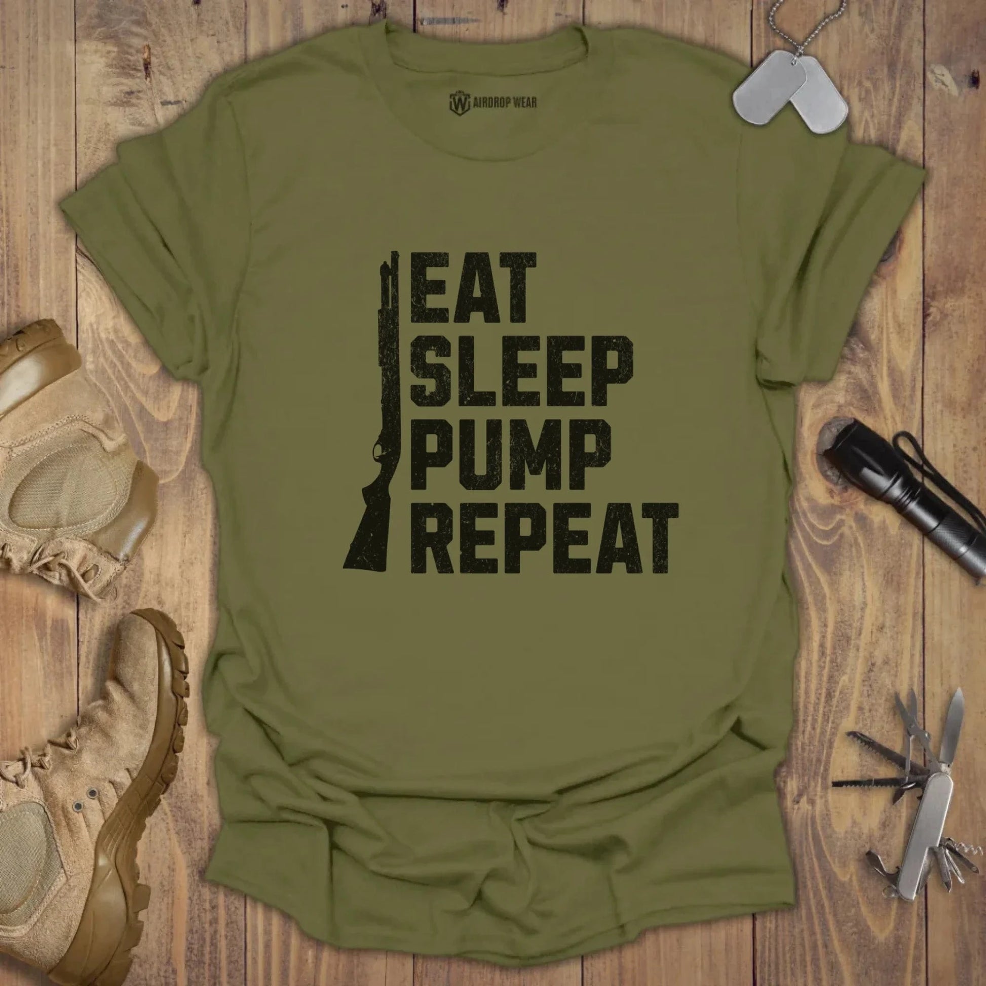 Eat Sleep Pump T-shirt Military Green