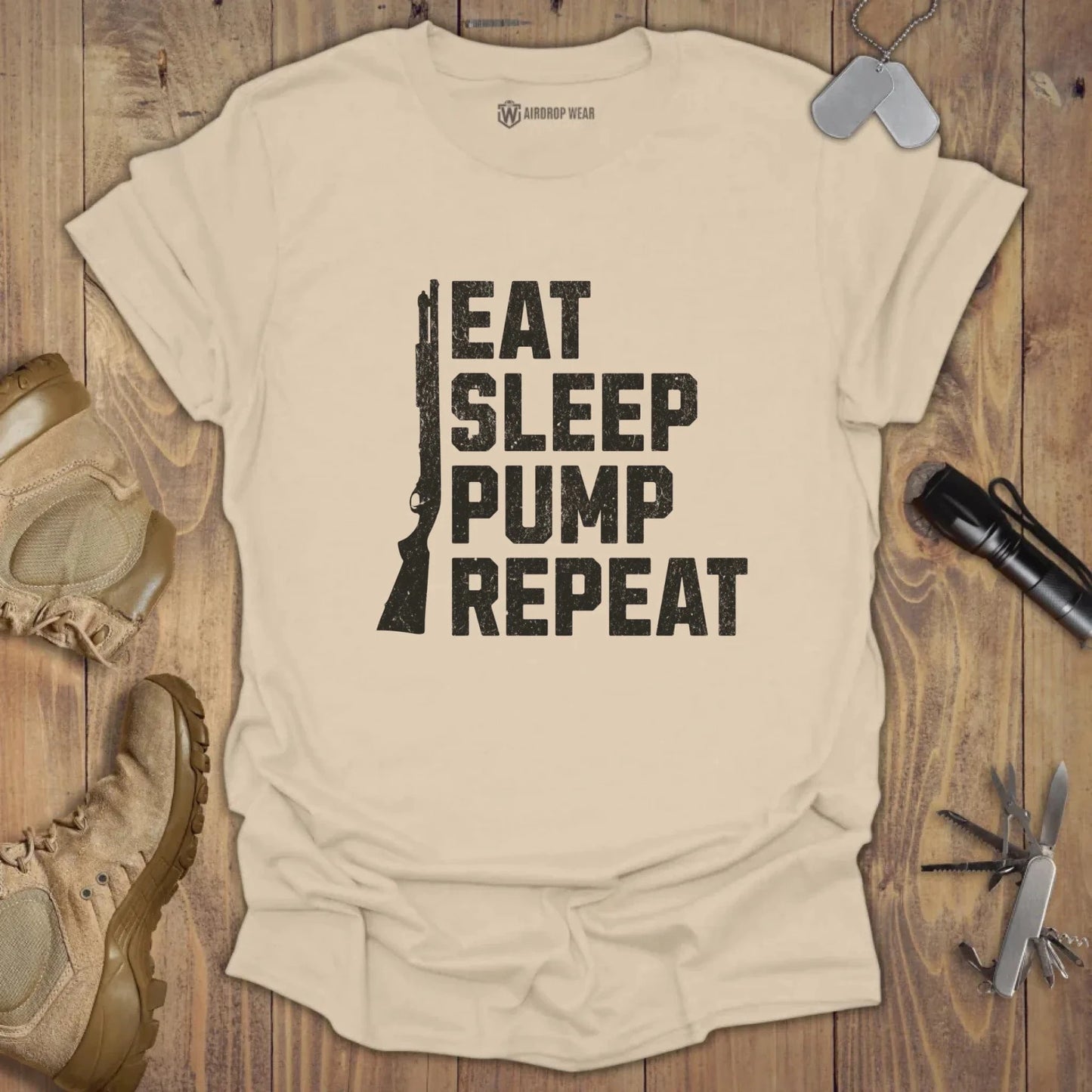 Eat Sleep Pump T-shirt Sand
