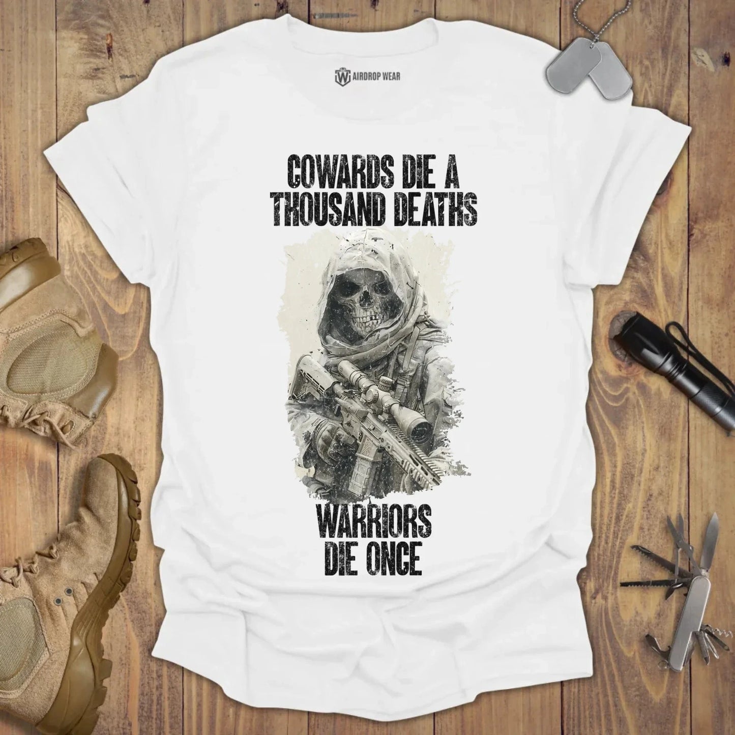 Warriors Die Once T-shirt Chest Print White