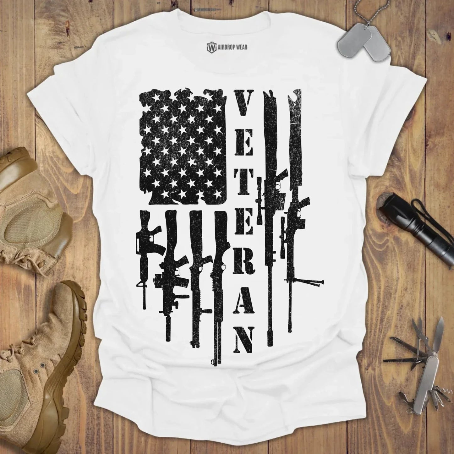 Guns Flag Veteran T-shirt White