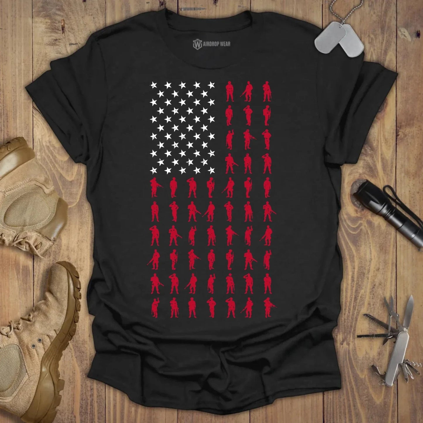 American Flag Soldiers T-shirt Black