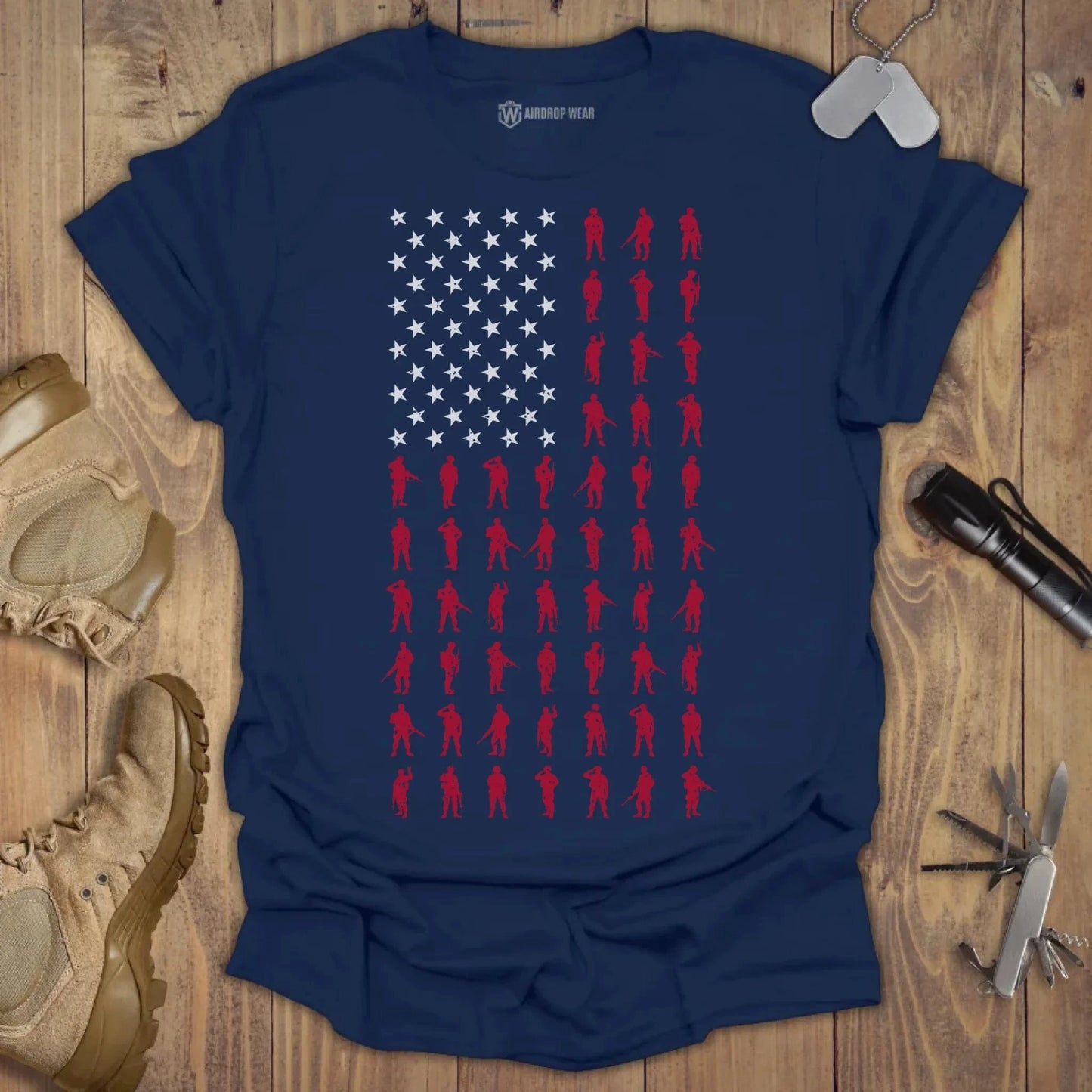 American Flag Soldiers T-shirt Navy