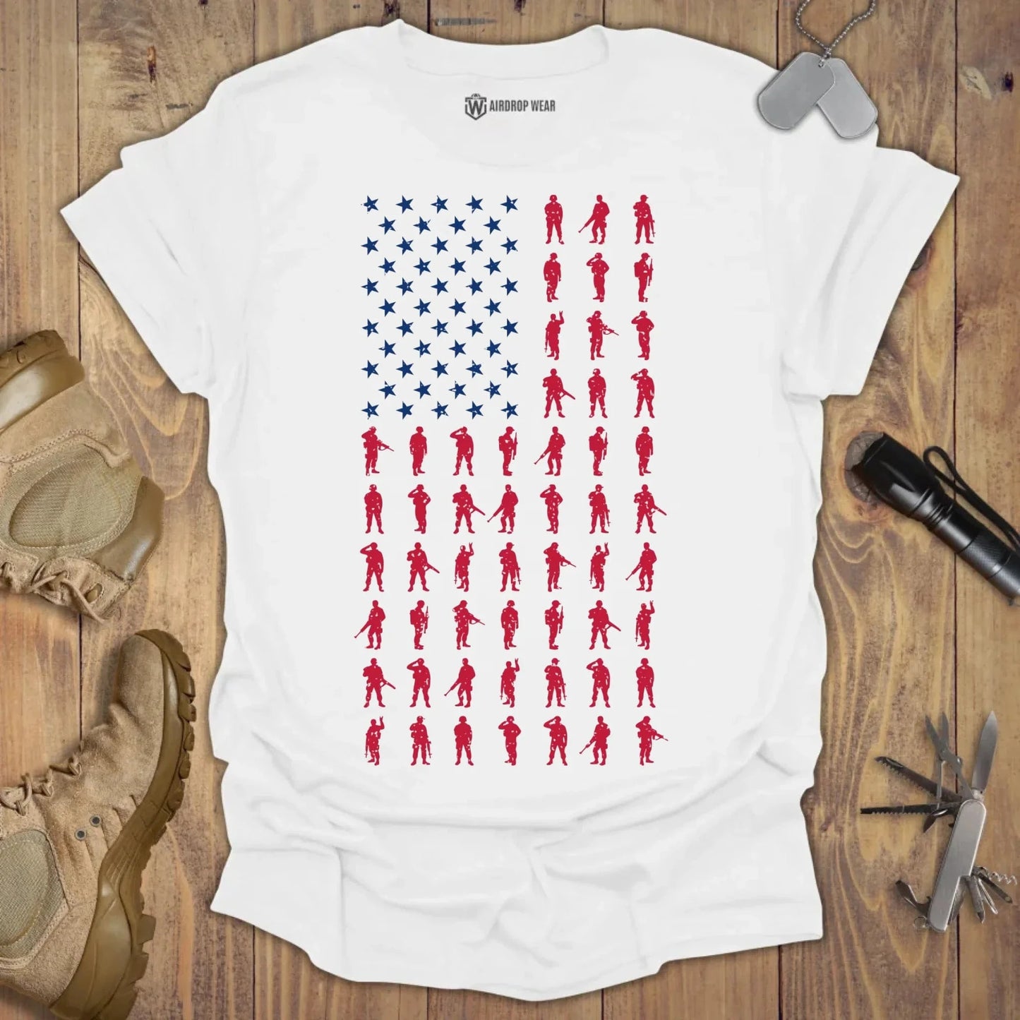 American Flag Soldiers T-shirt White