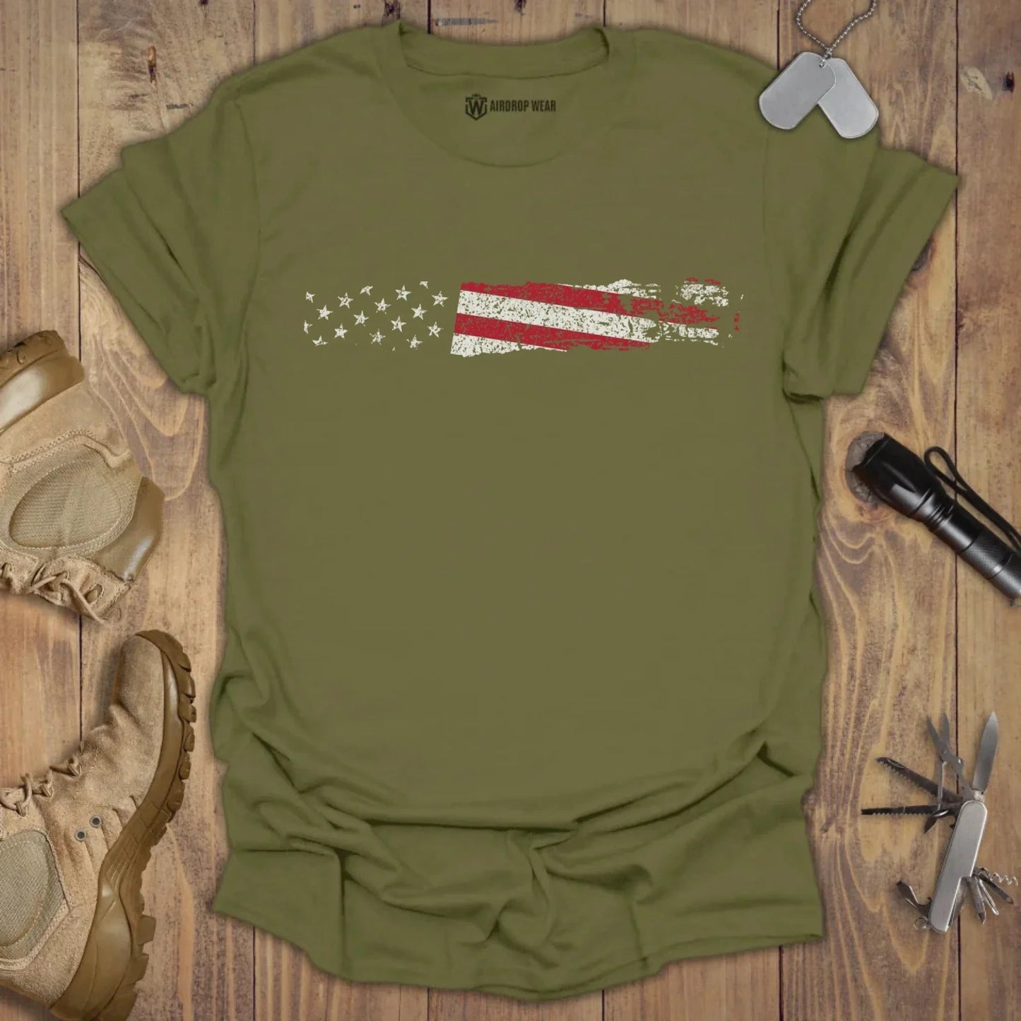 US Flag T-shirt Military Green