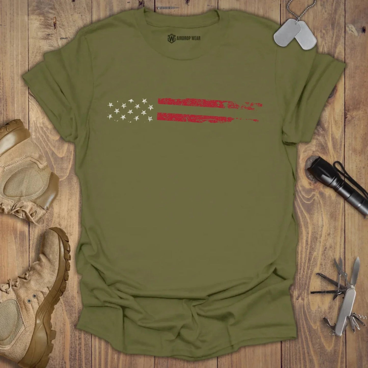 US Flag T-shirt Military Green