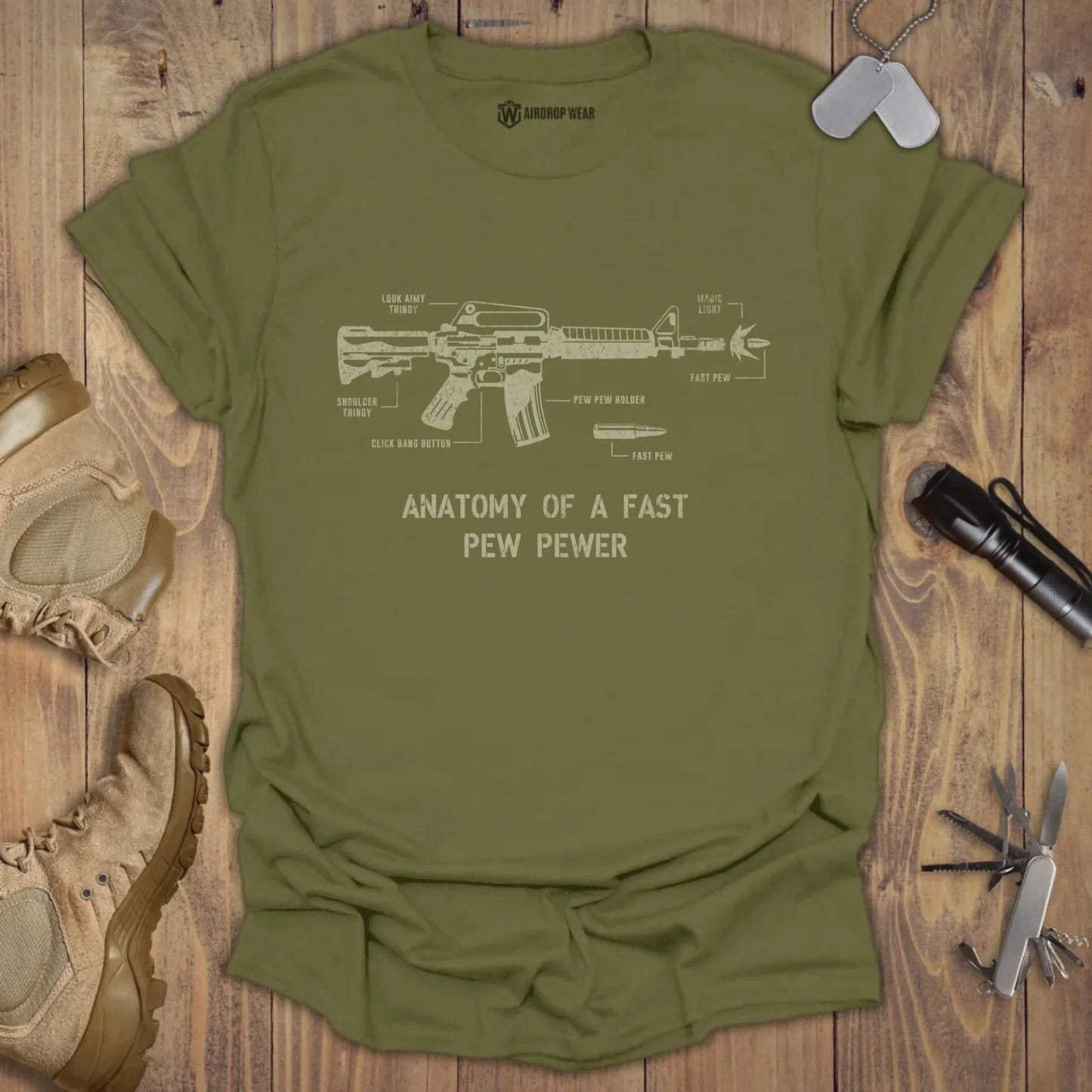 Fast Pew Pewer Anatomy T-shirt Military Green