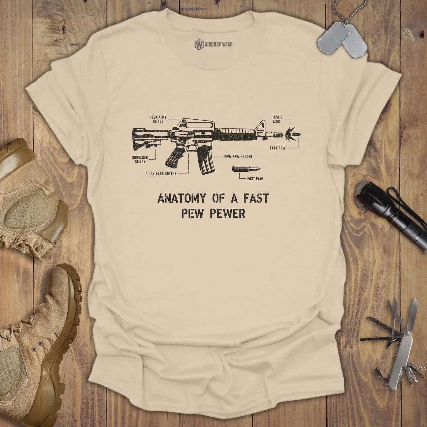 Fast Pew Pewer Anatomy T-shirt Sand