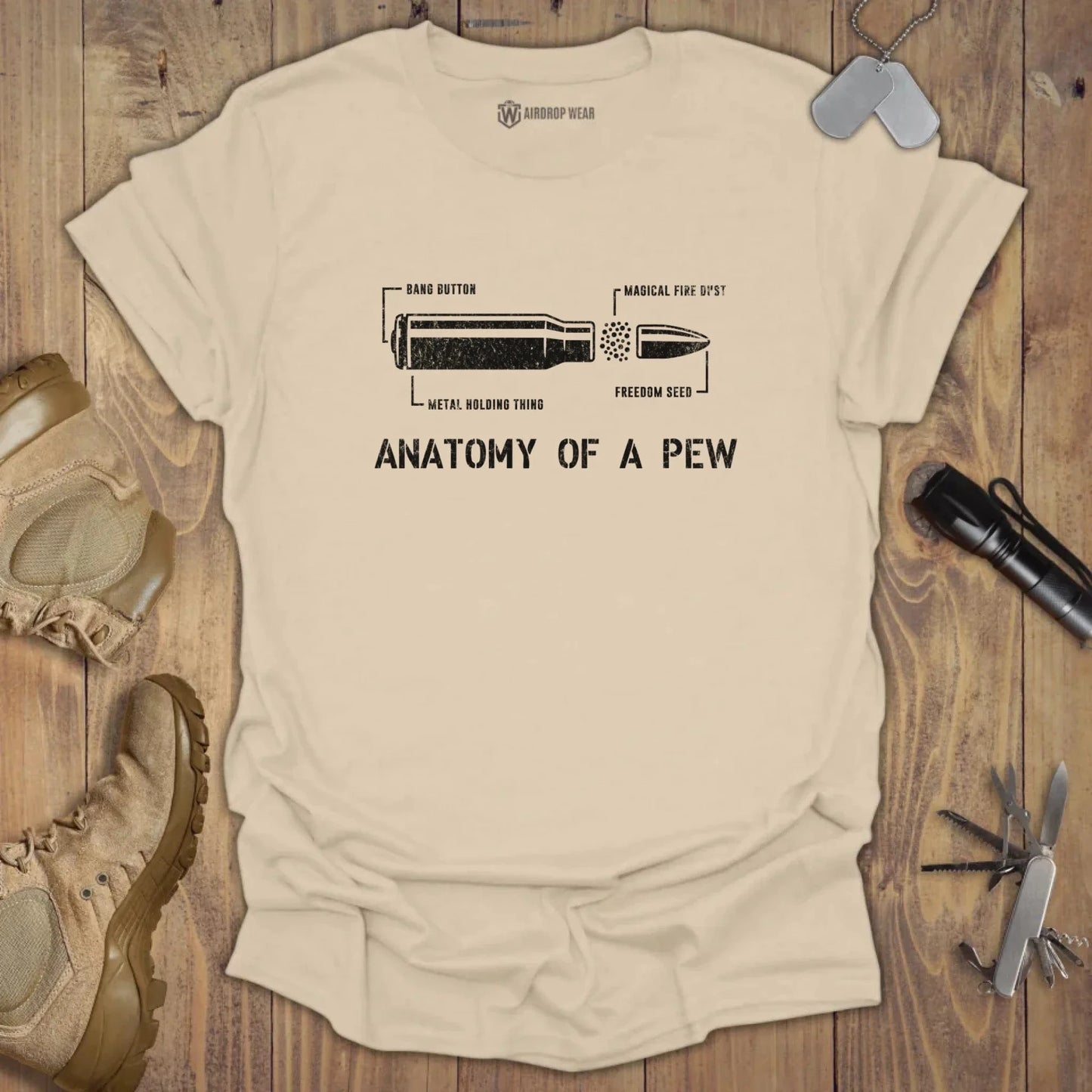 Anatomy Of A Pew T-shirt Sand