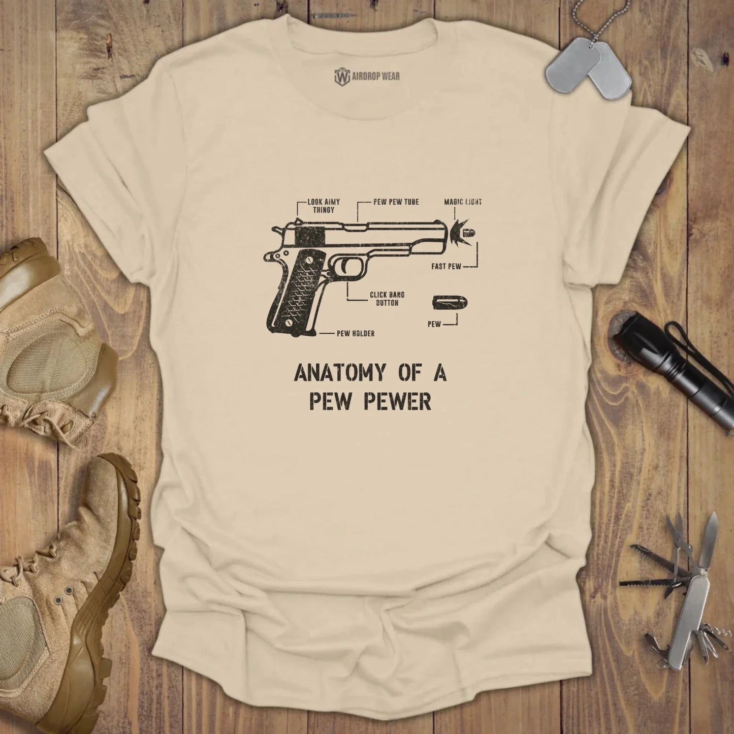 Pew Pewer Anatomy T-shirt Sand