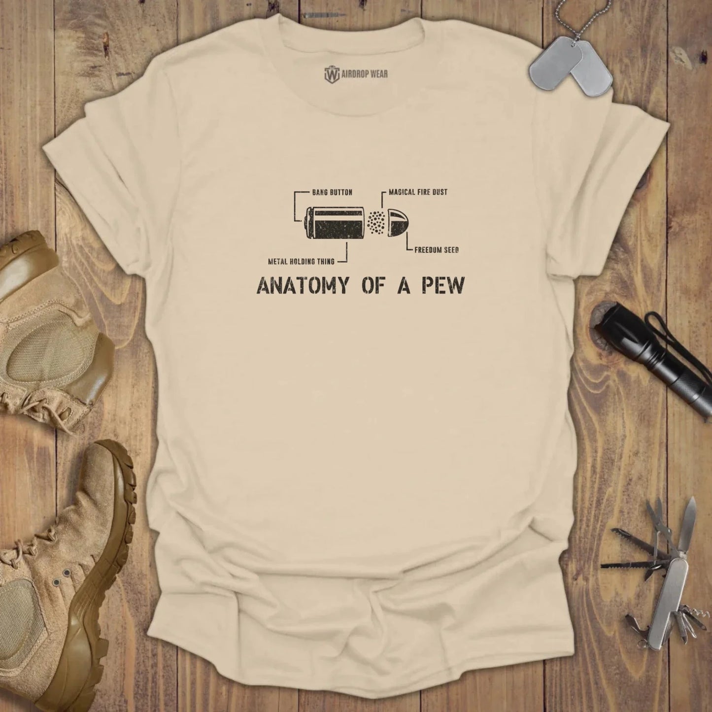 Anatomy Of A Pew T-shirt Sand