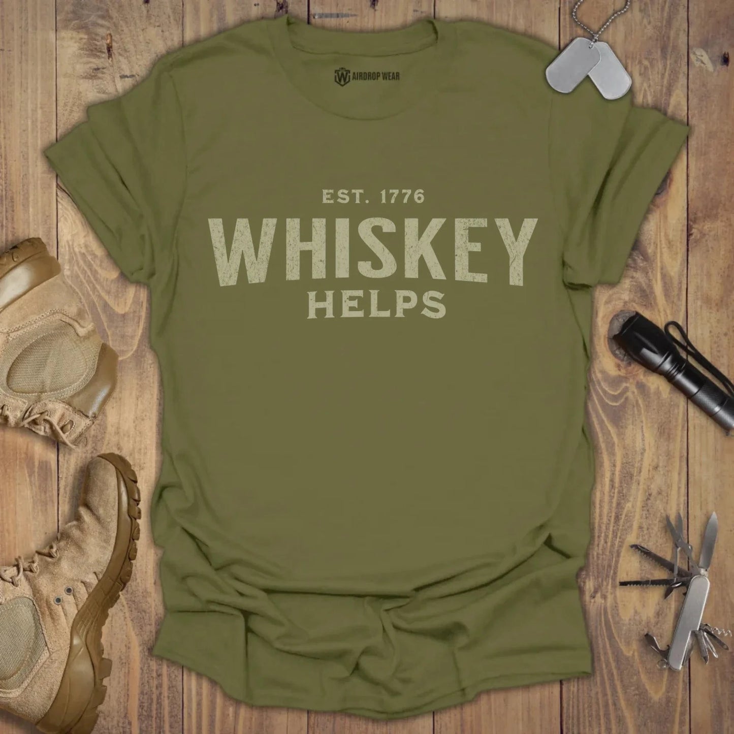 Whiskey Helps T-shirt Military Green