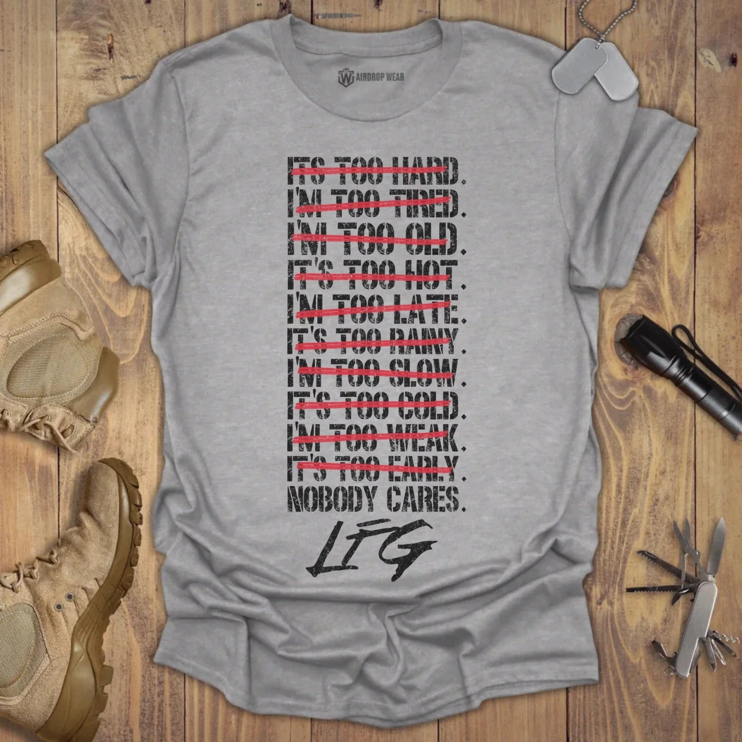 Nobody Cares. LFG T-shirt Chest Print Sport Grey