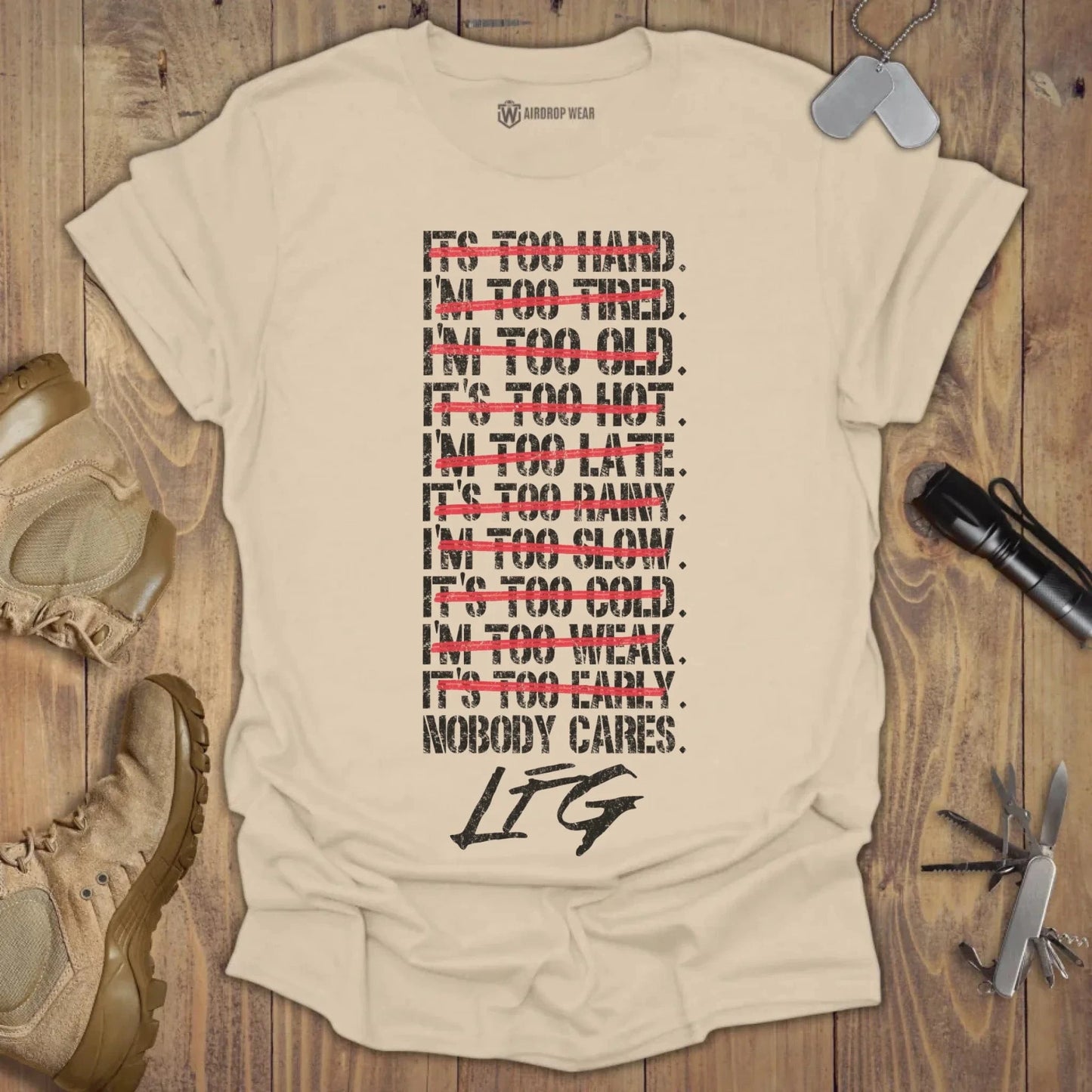 Nobody Cares. LFG T-shirt Chest Print Sand