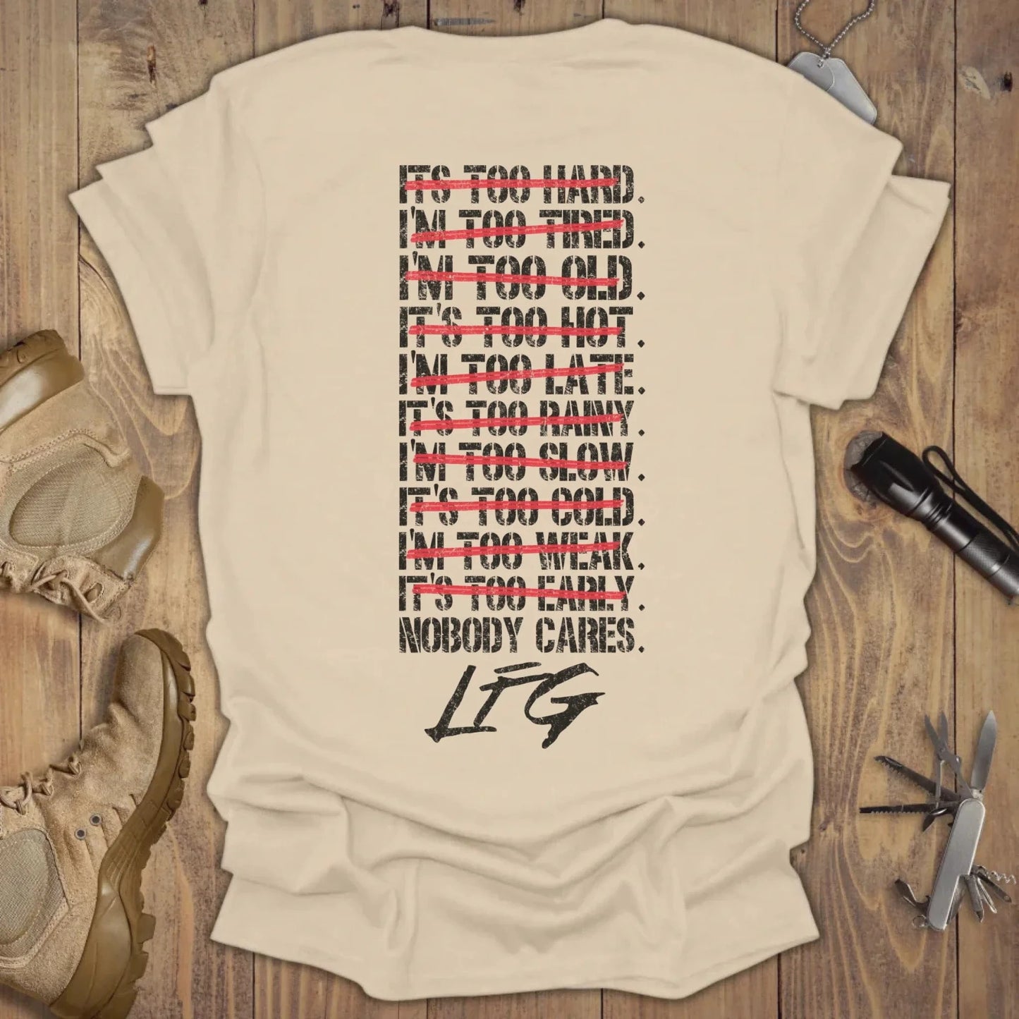 Nobody Cares. LFG T-shirt Back Print Sand