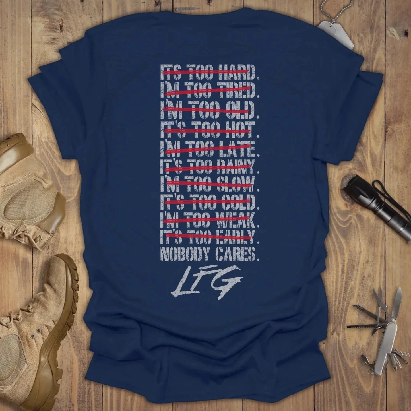 Nobody Cares. LFG T-shirt Back Print Navy