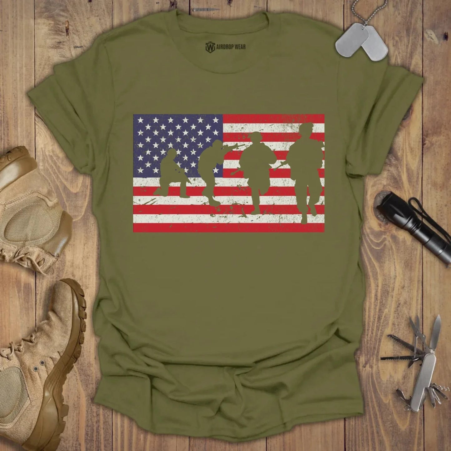 US Flag T-shirt Military Green