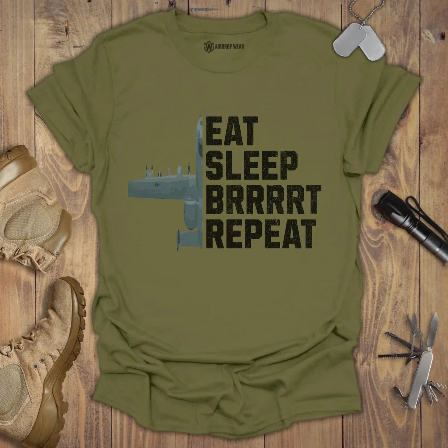 Eat Sleep Brrrrt T-shirt Military Green