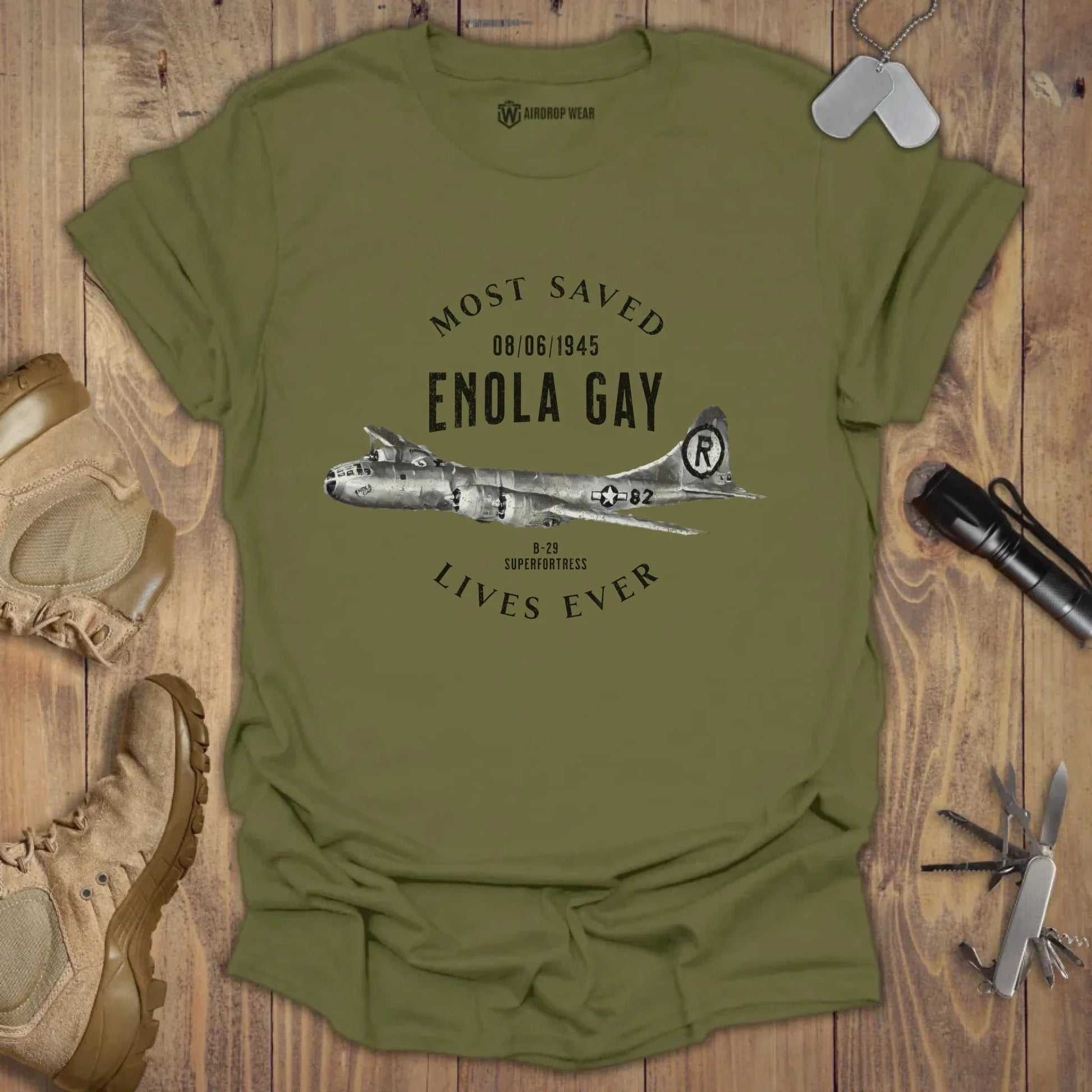 Enola Gay Saved Lives T-shirt Military Green