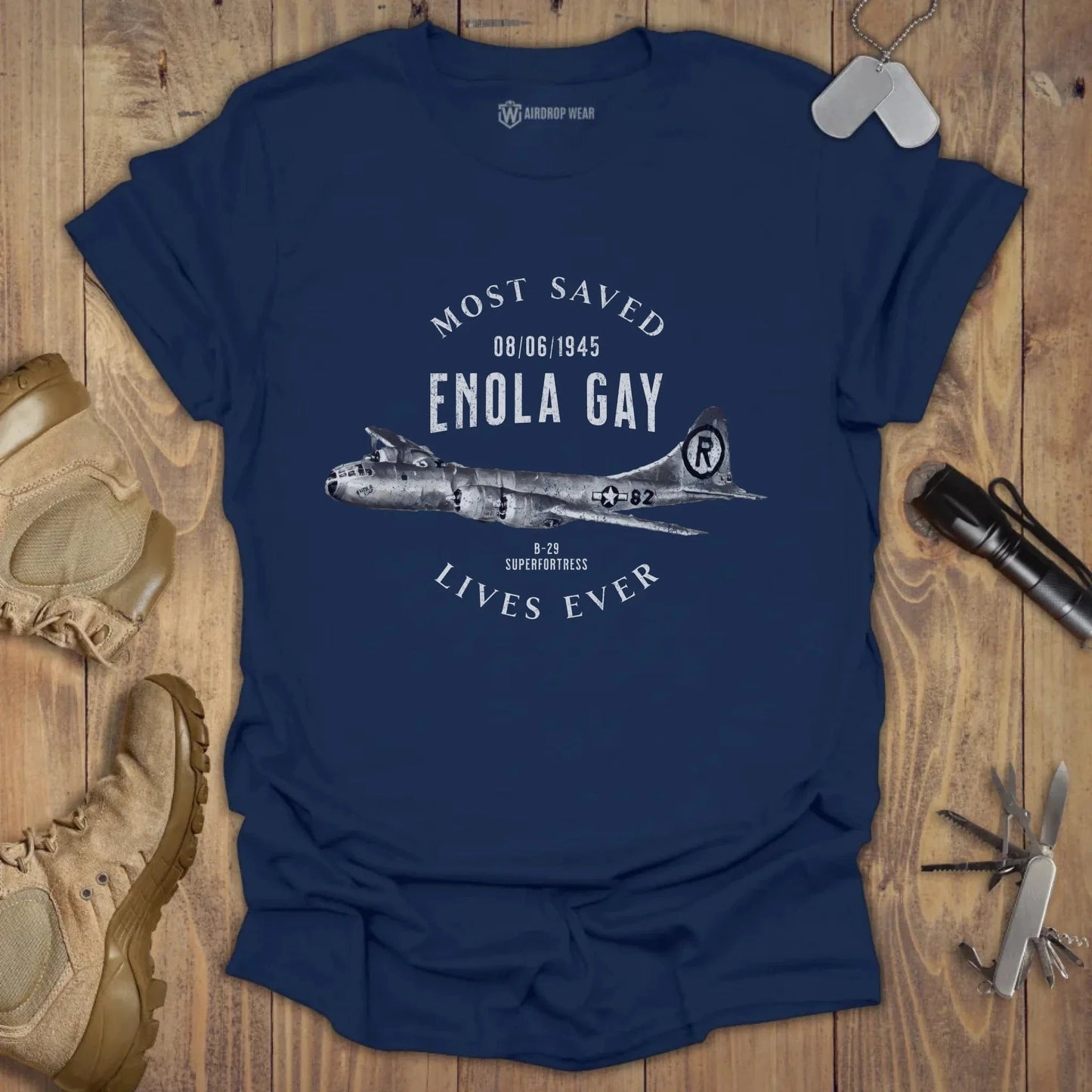 Enola Gay Saved Lives T-shirt Navy