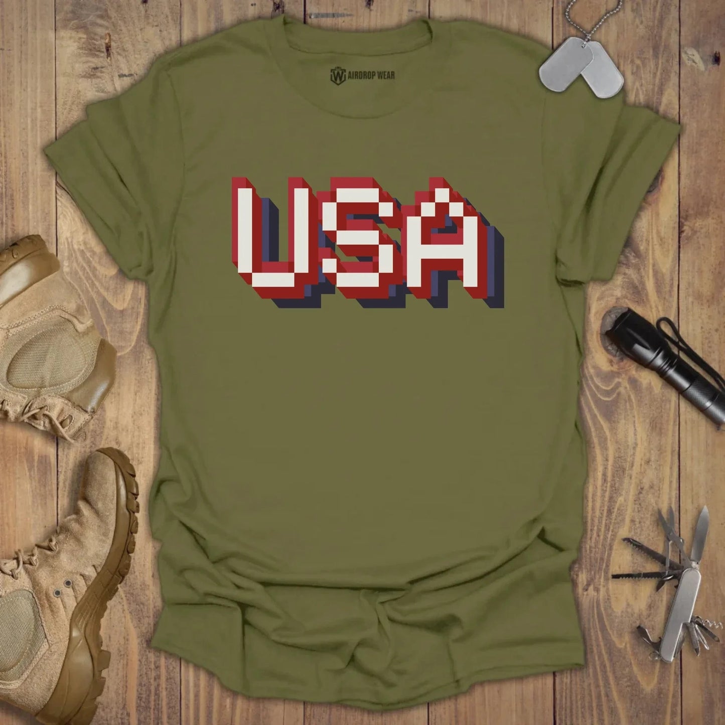 Pixel USA T-shirt Military Green