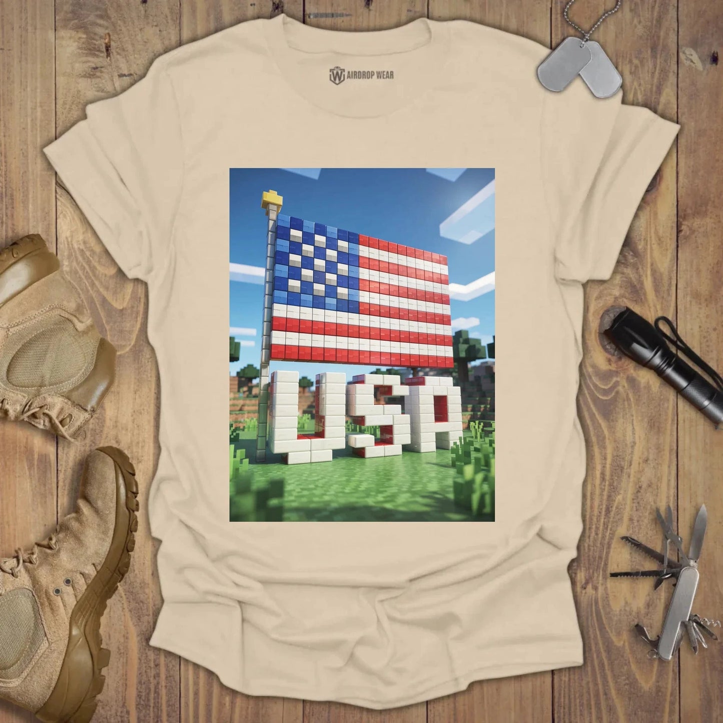 Pixel USA Flag T-shirt Sand