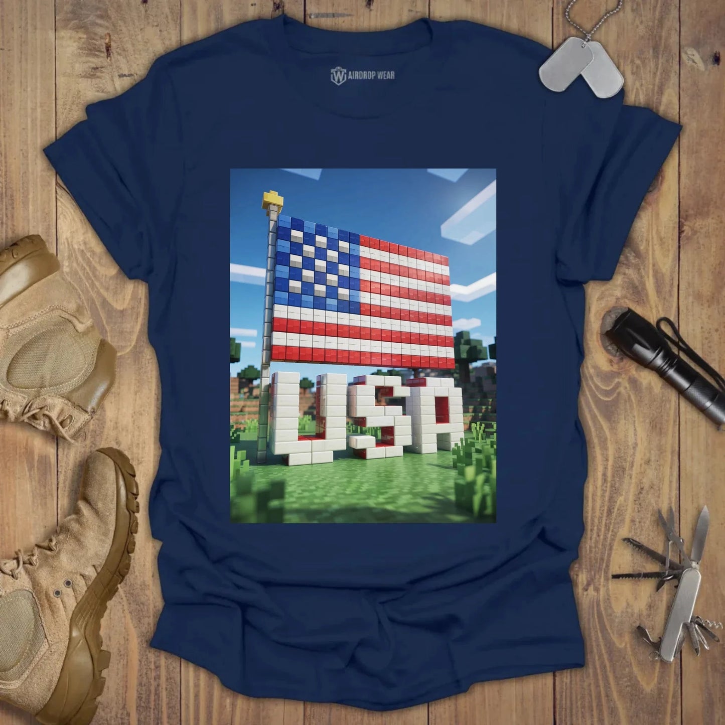 Pixel USA Flag T-shirt Navy