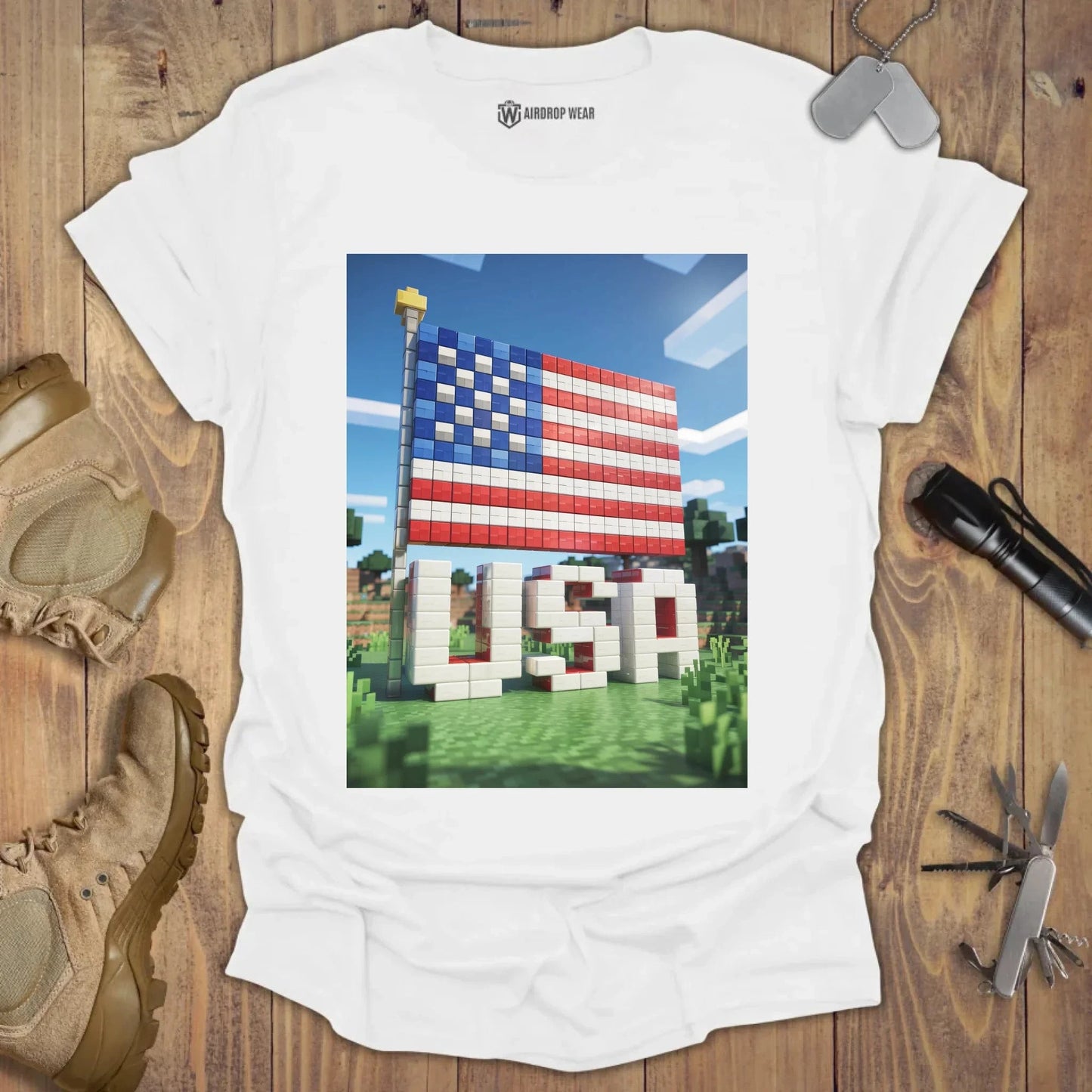 Pixel USA Flag T-shirt White