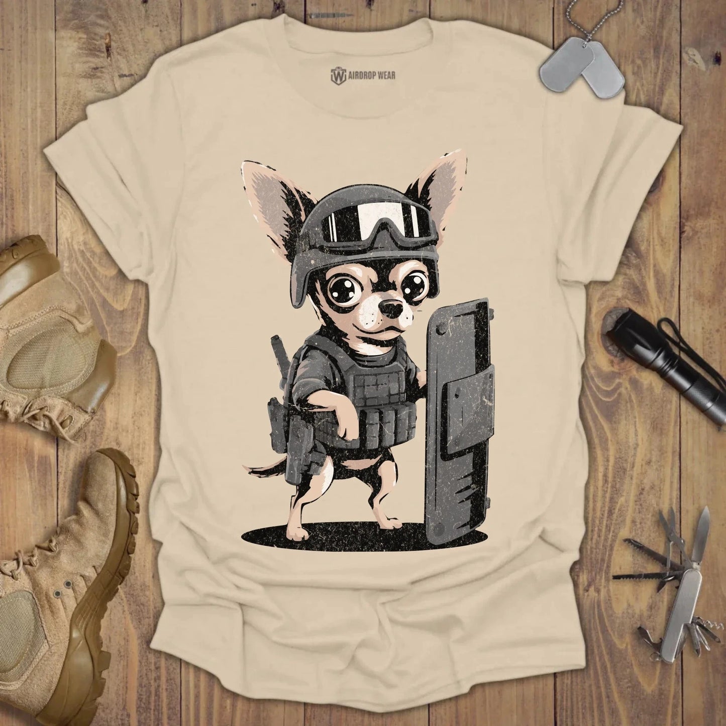 Close Quarter Combat Chihuahua T-shirt Sand