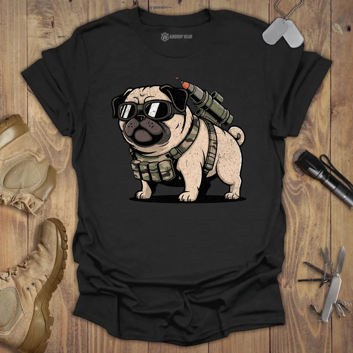 Battle Pug T-shirt Black