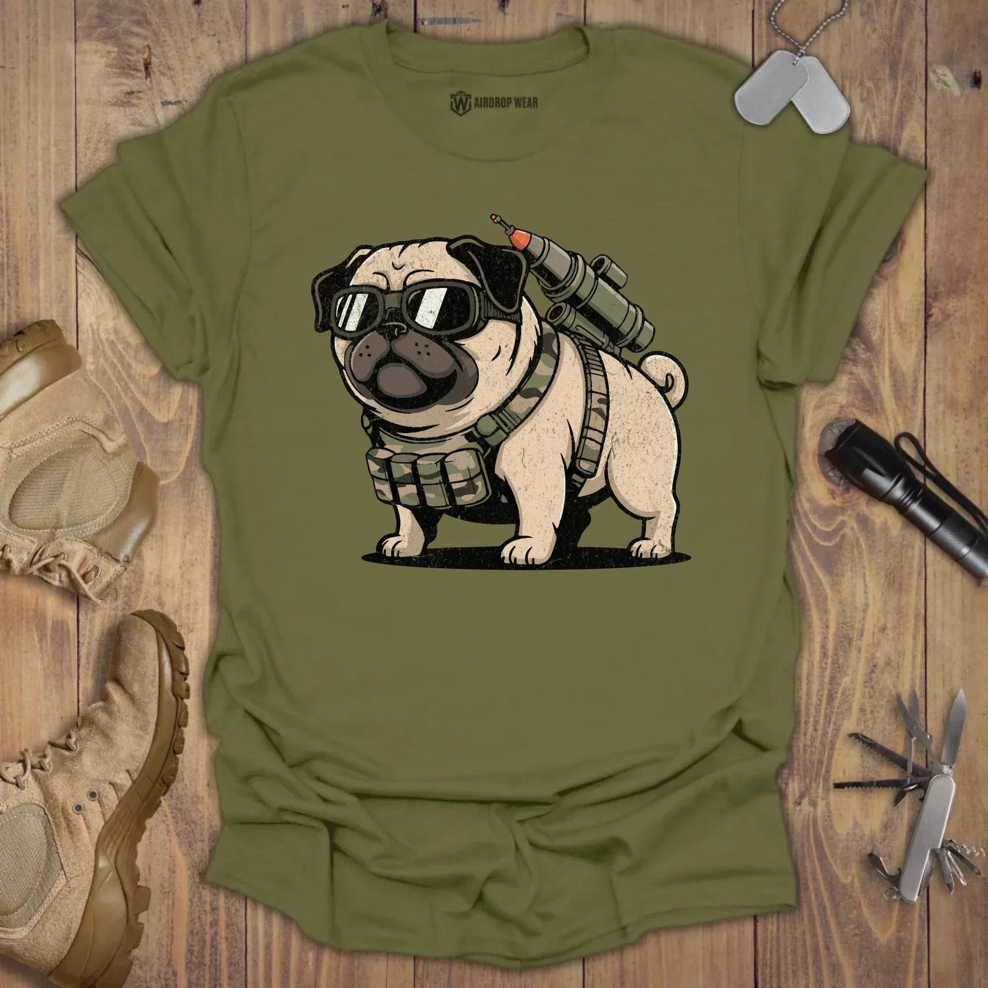 Battle Pug T-shirt Military Green