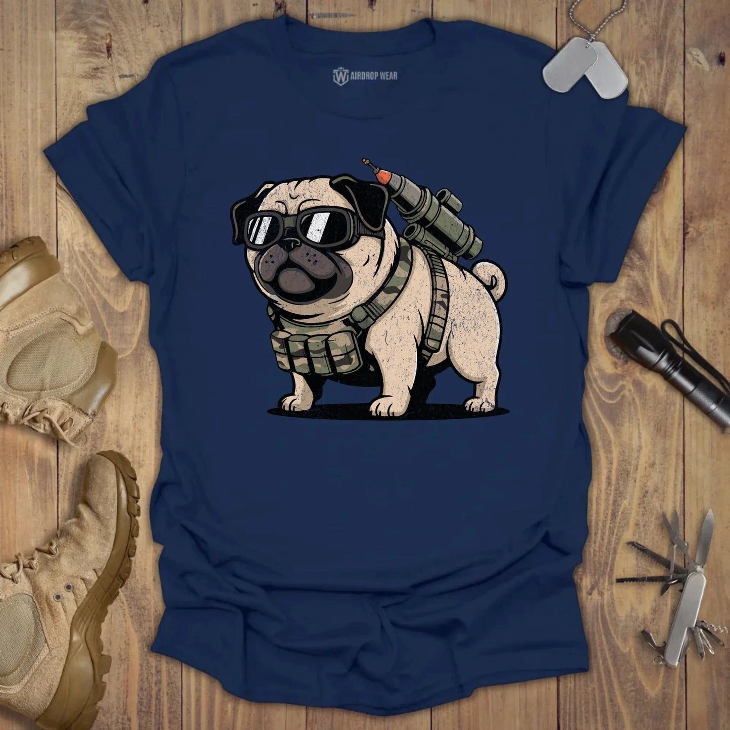 Battle Pug T-shirt Navy