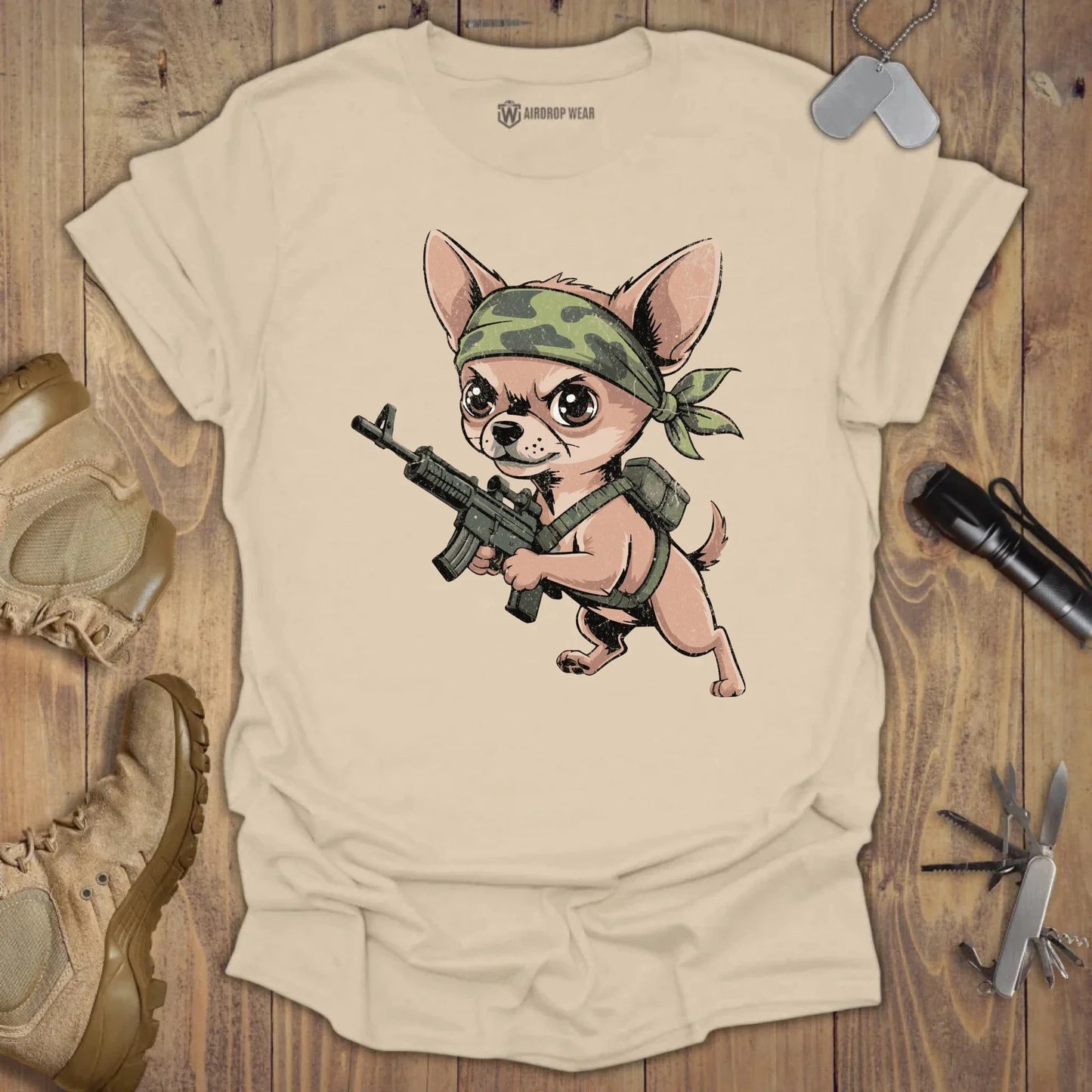 Tactical Chihuahua T-shirt Sand