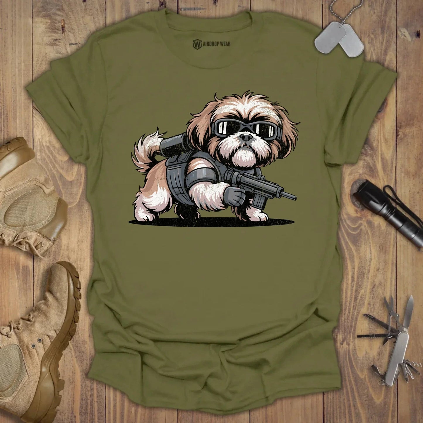 Tactical Shih Tzu T-shirt Military Green