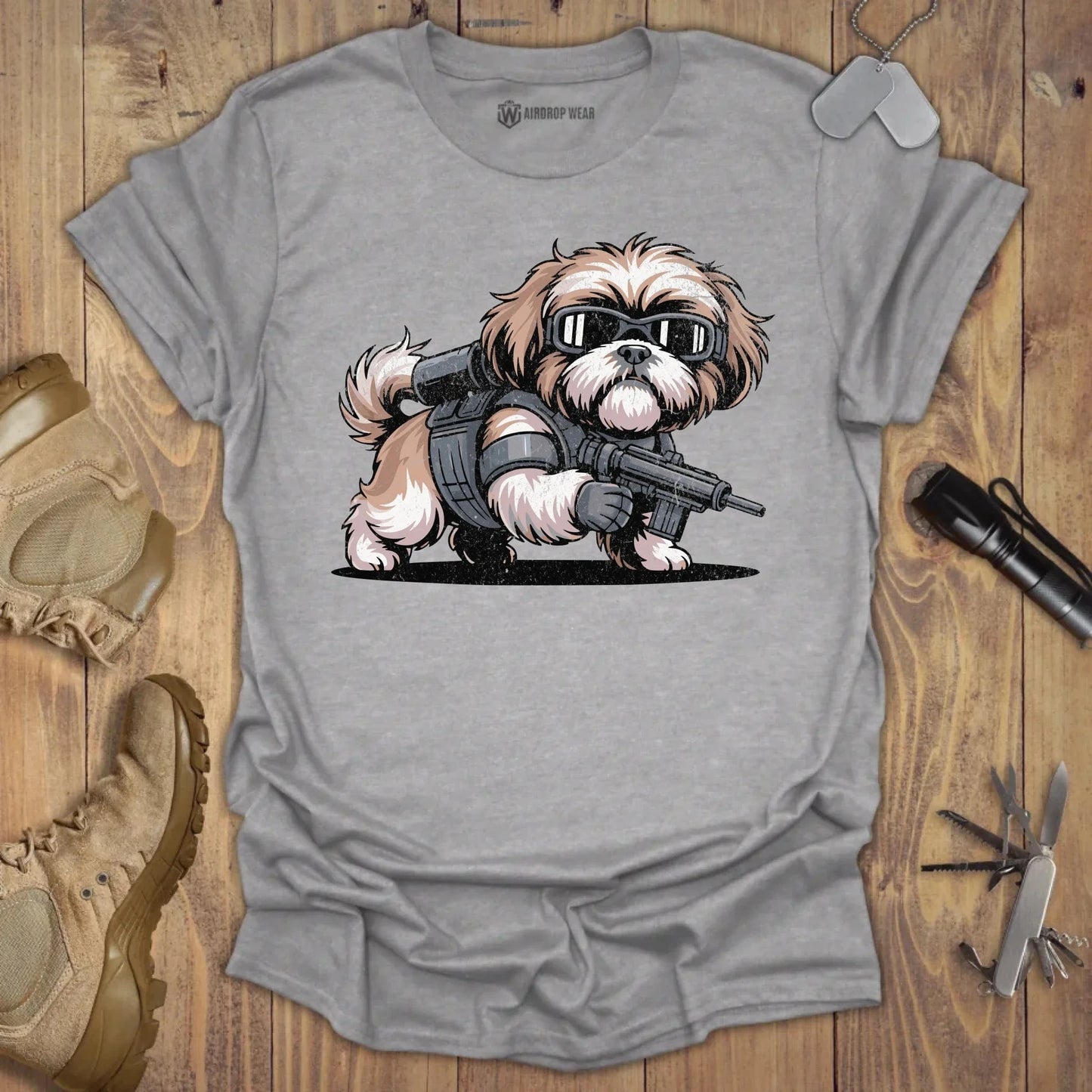 Tactical Shih Tzu T-shirt Sport Grey